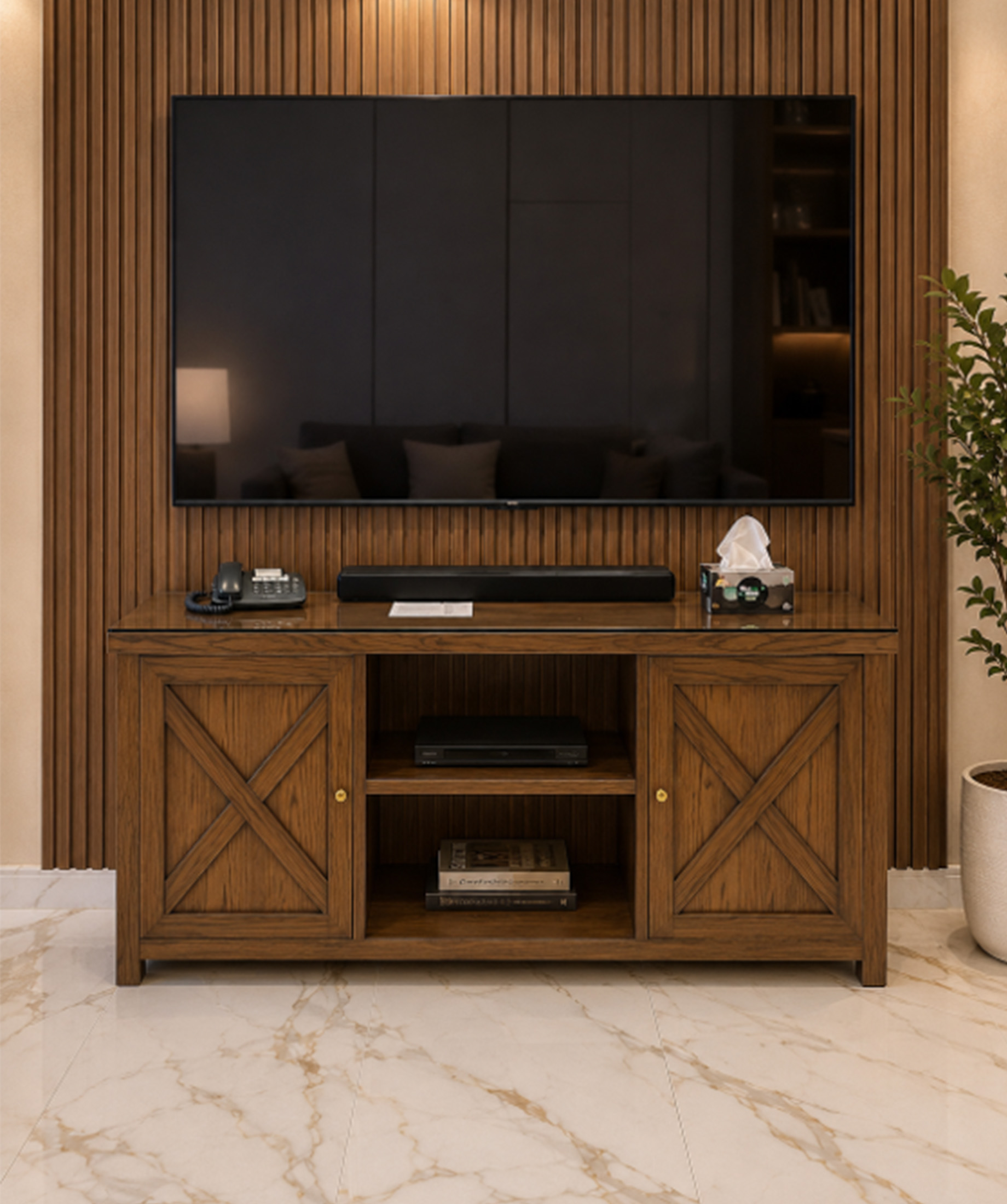 MODERN WALNUT TV CONSOLE CABINET