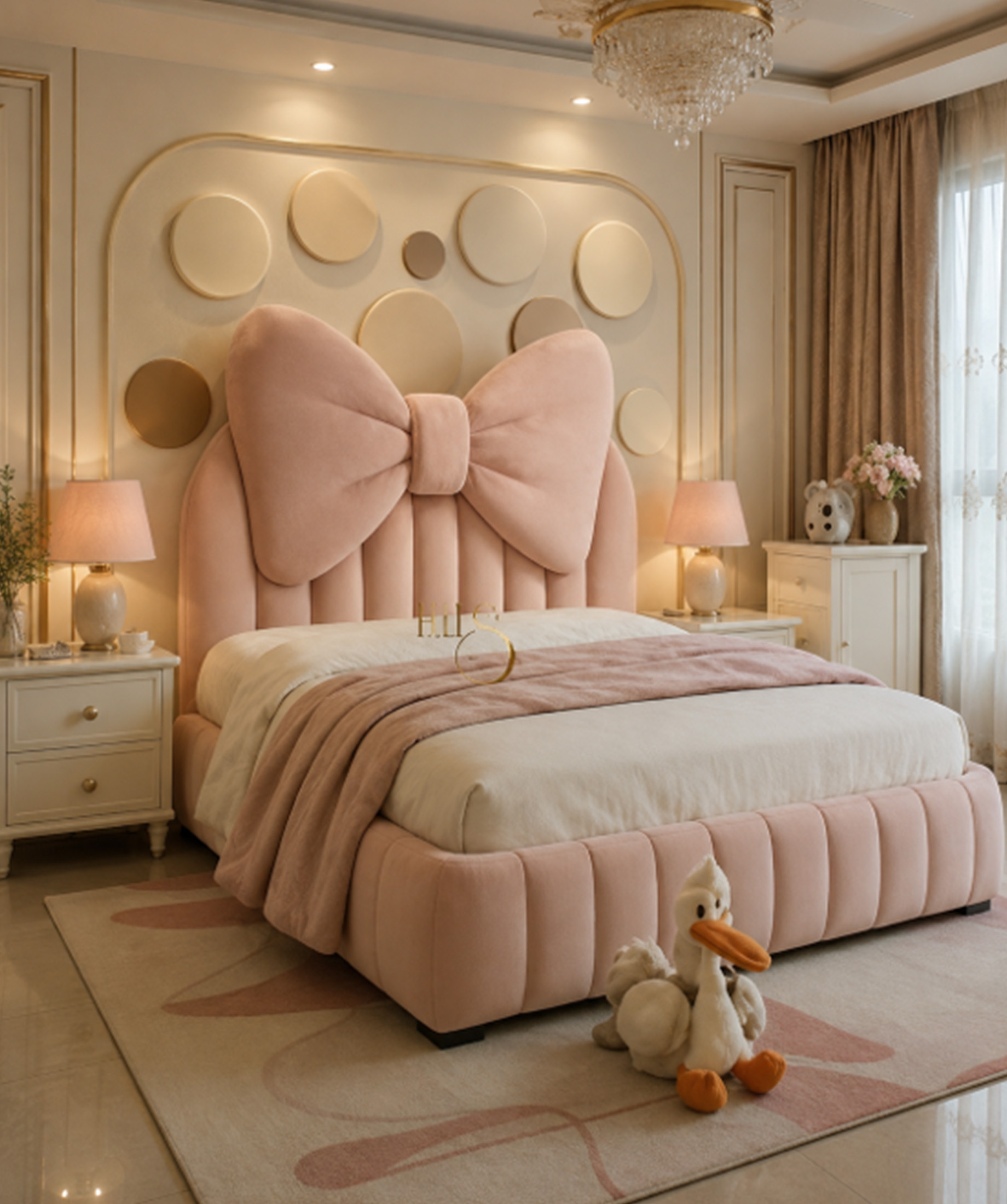 PINK BOW UPHOLSTERED BED