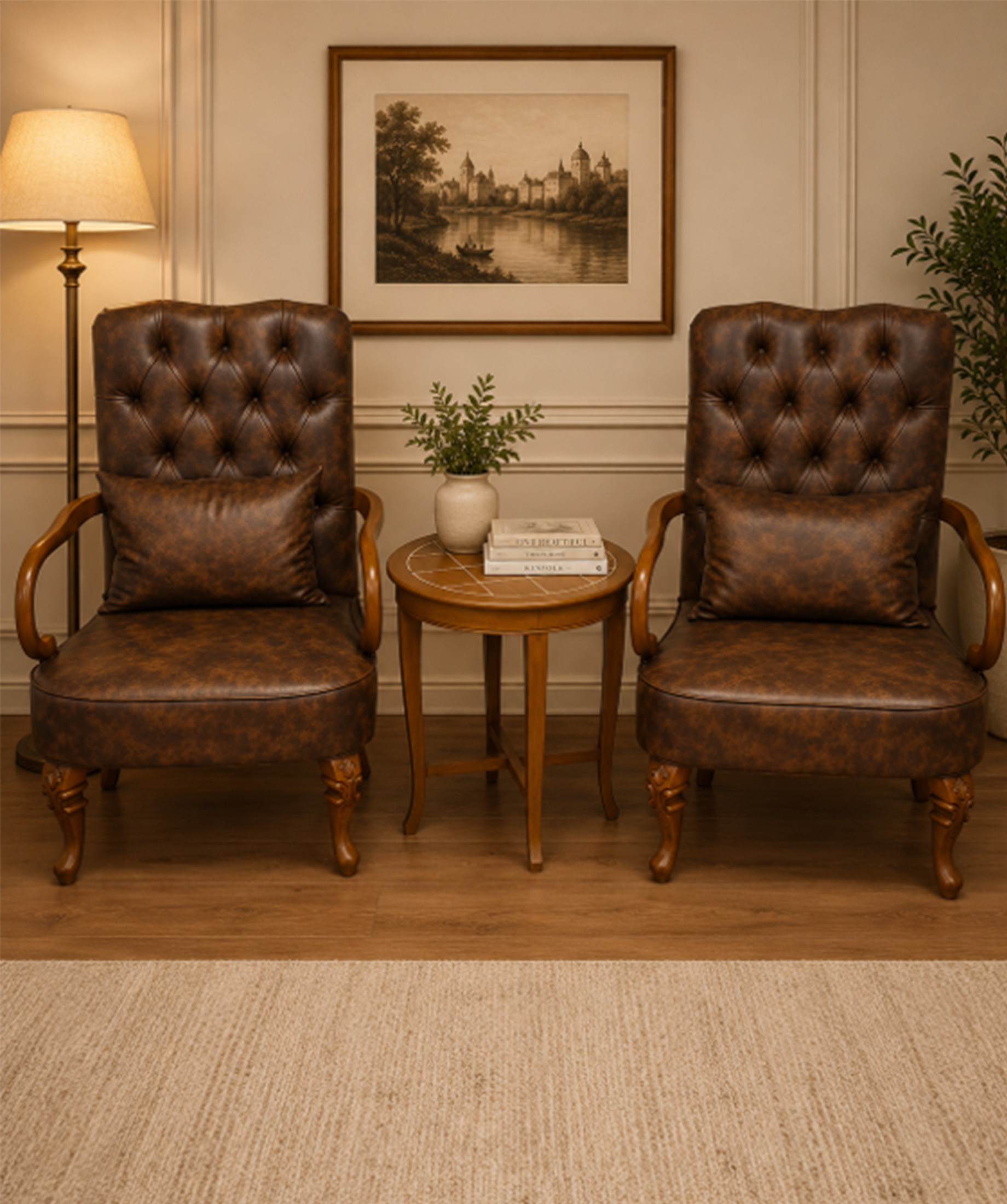 CHESTERFIELD ACCENT CHAIR SET WITH TABLE